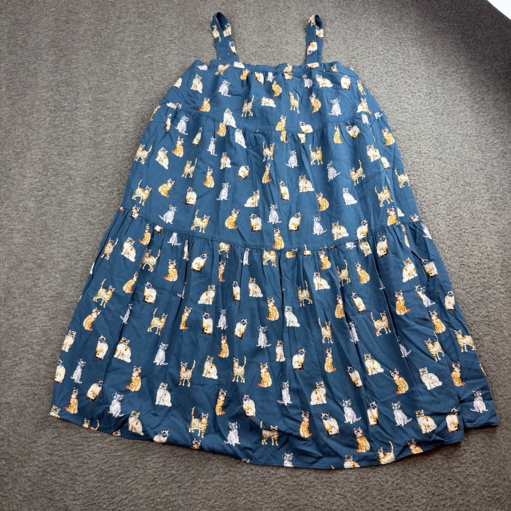 Paul & Joe Uniqlo Tiered Camisole Dress Kids 150 Navy Blue Glasses Cat Print